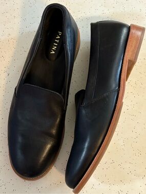 Patina Black Leather Slip-On Loafers